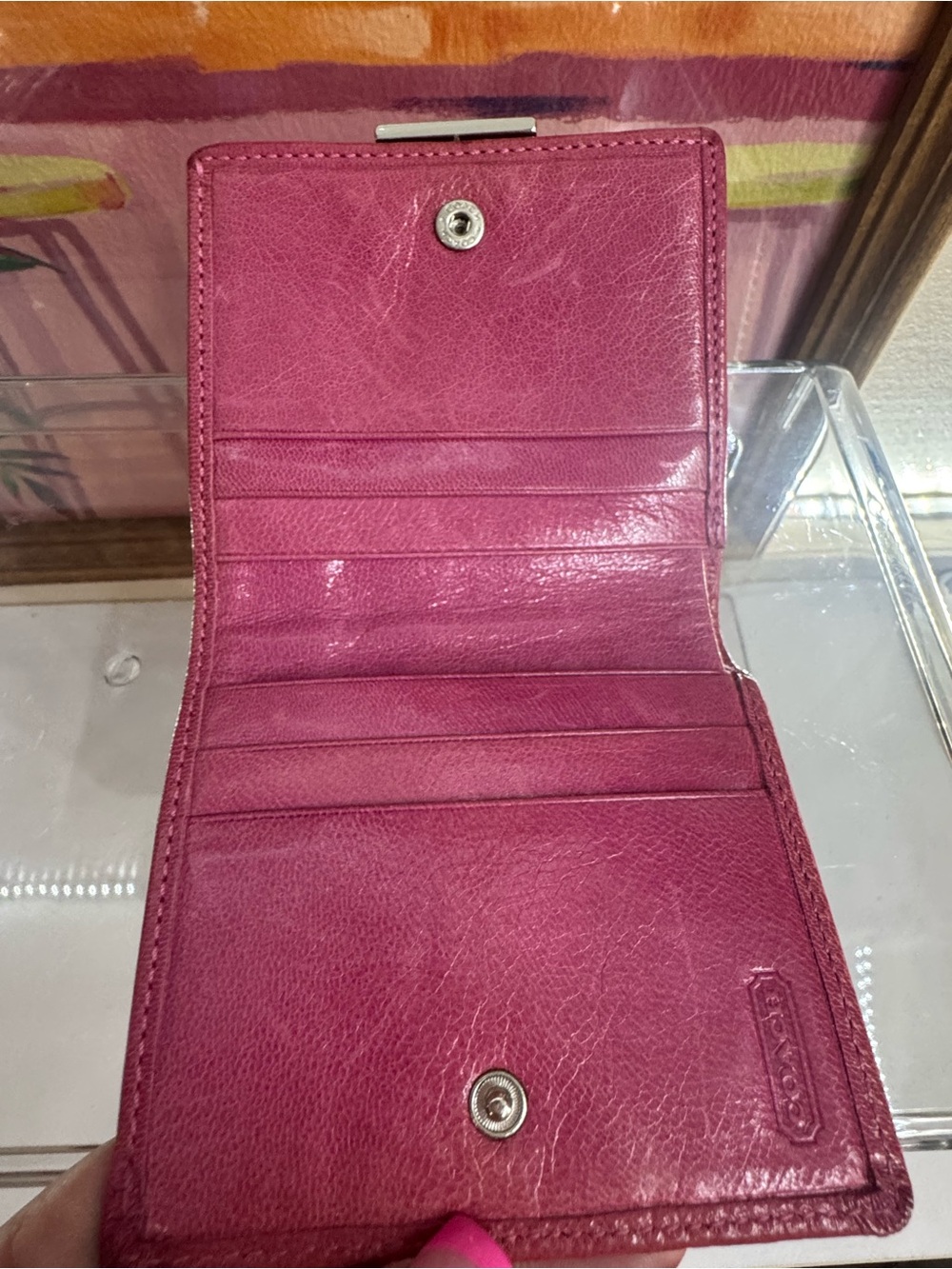 Coach KISS LOCK Signatures Canvas Wallet & Coin Purse with Fuchsia Leather - Picture 4 of 11